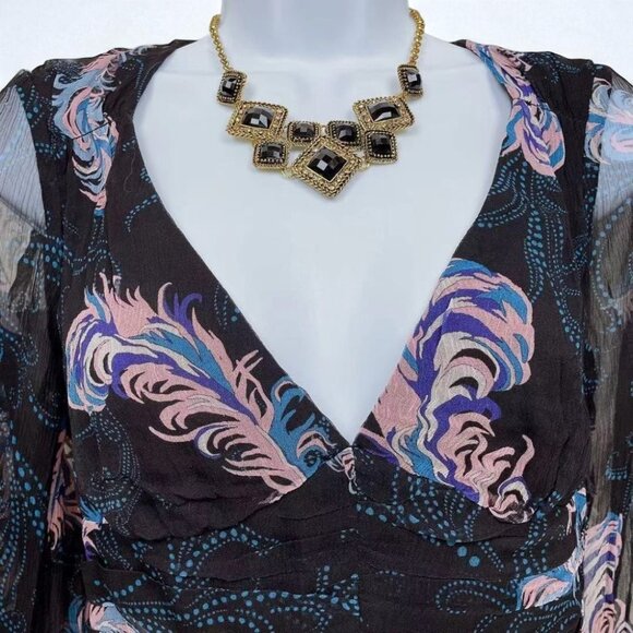 NWT BELLEVUE THE LABEL Zariah V Neck Sheer Black Floral Blouse Top - Picture 4 of 4